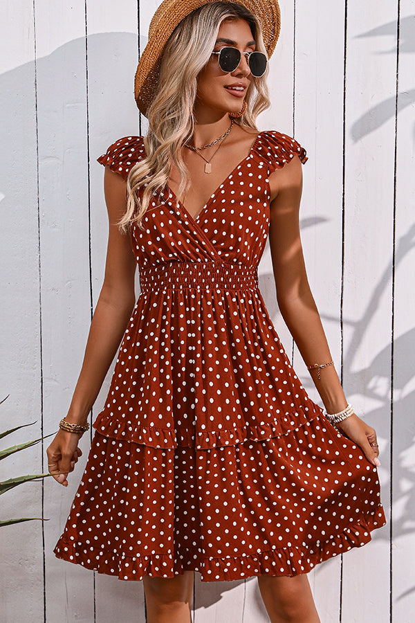Valantomode | Chic Dotted Mini Dress with Smocked Waist Design