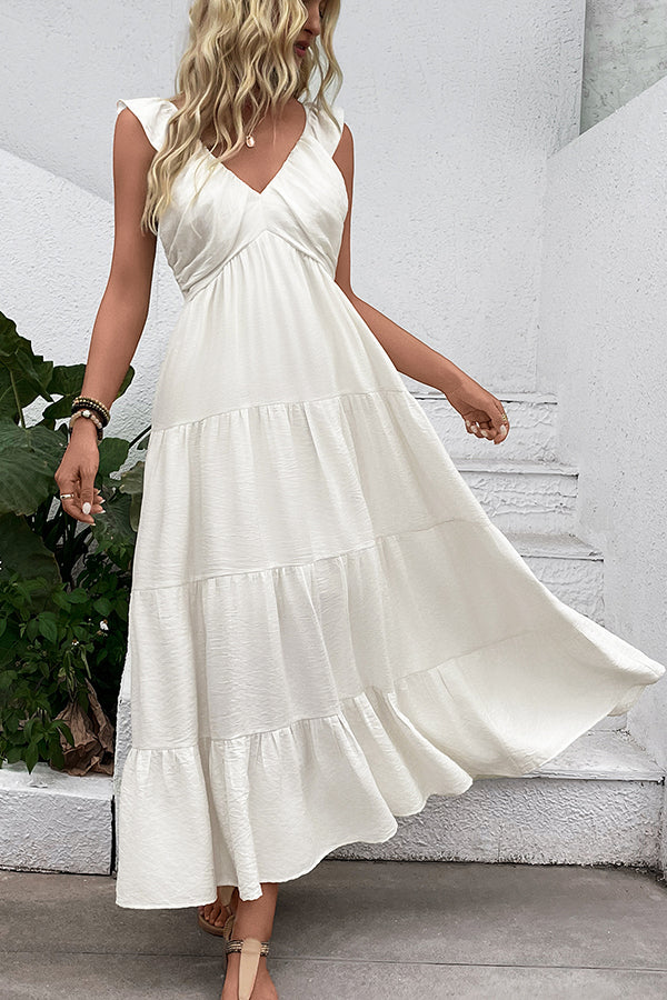 Valantomode | Chic Solid V Neck Sleeveless Casual Beach Dress