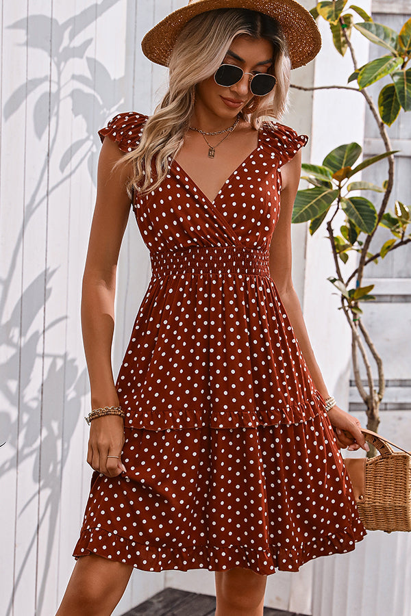 Valantomode | Chic Dotted Mini Dress with Smocked Waist Design