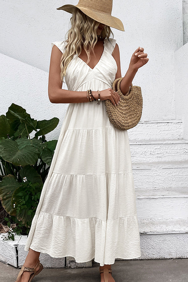 Valantomode | Chic Solid V Neck Sleeveless Casual Beach Dress