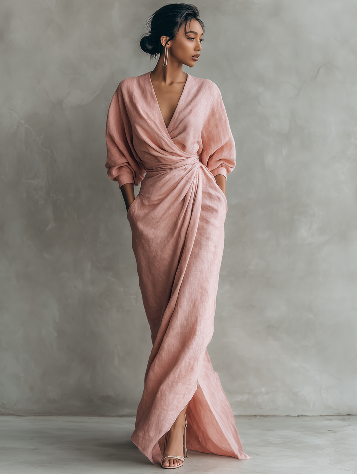 Valantomode | Sophisticated V-Neck Maxi Dress for Any Formal Event
