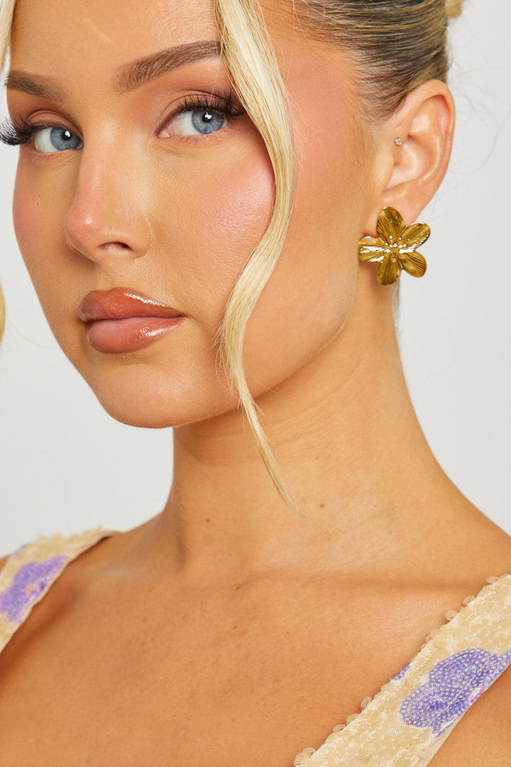 Valantomode | Elegant Gold Petal Flower Drop Earrings for Chic Style