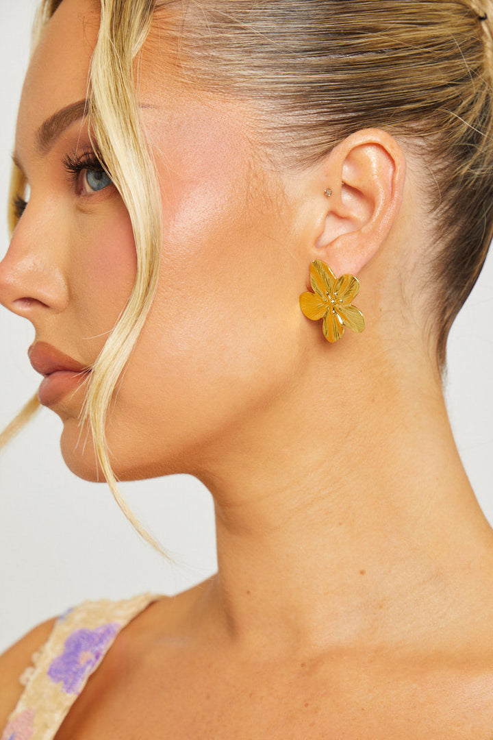 Valantomode | Elegant Gold Petal Flower Drop Earrings for Chic Style