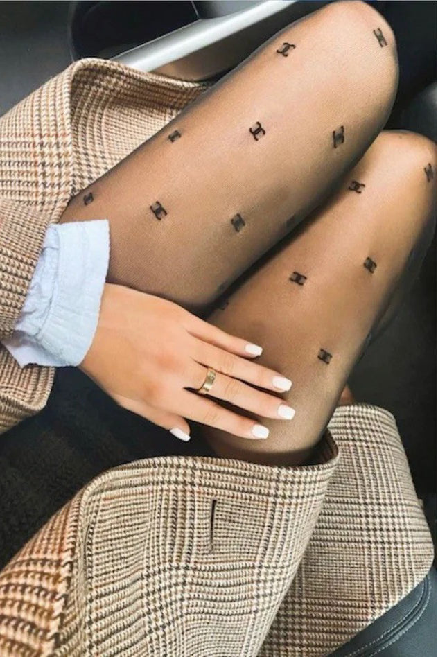Valantomode | Stylish Black Logo Print Tights for Trendy Outfits