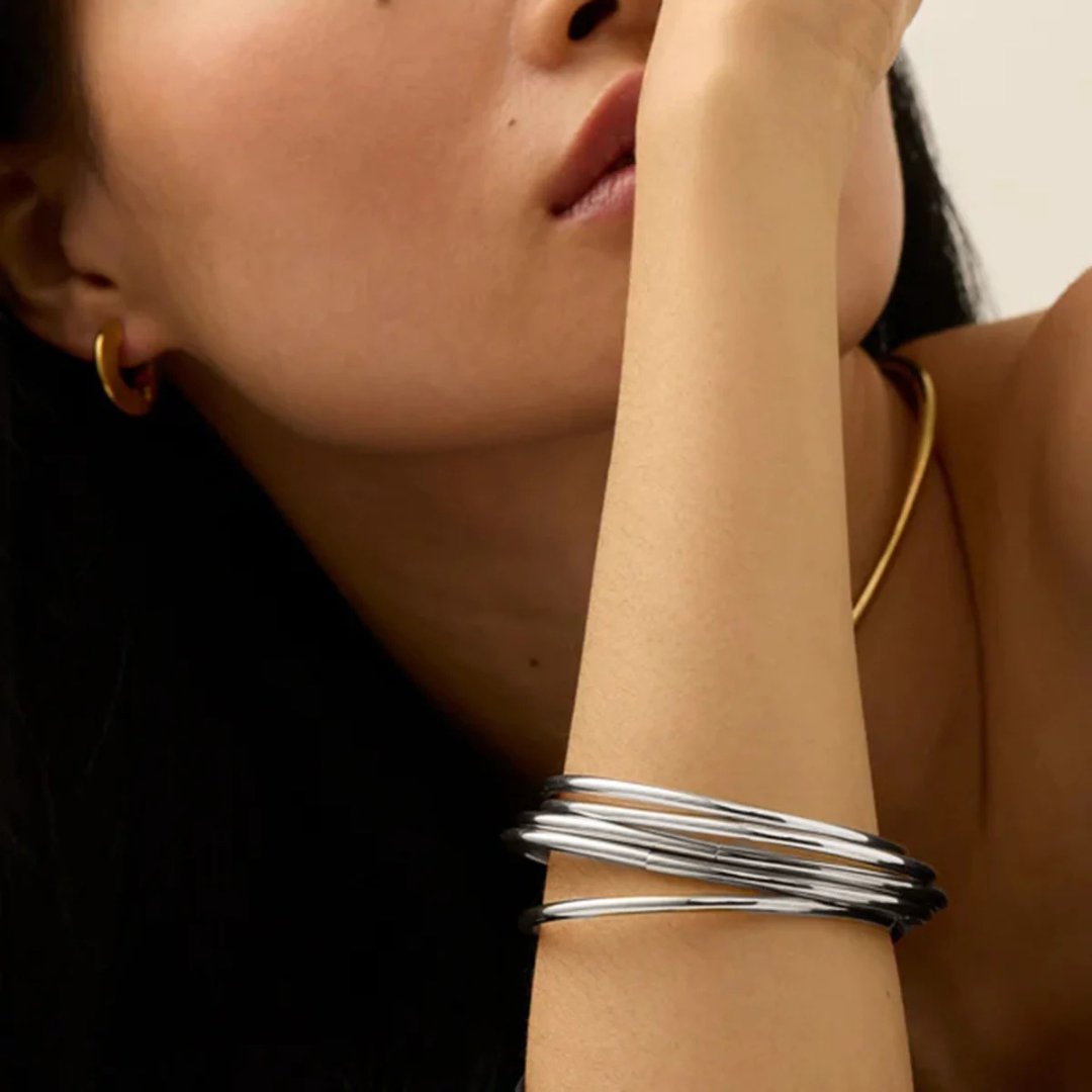 Valantomode | Gold Plated Intertwined Bangle Set for Women