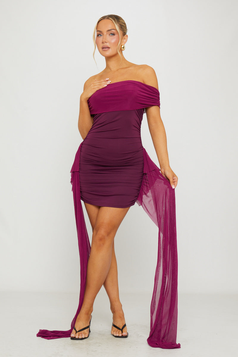 Valantomode | Chic Purple Off-Shoulder Ruched Mini Dress for Any Occasion