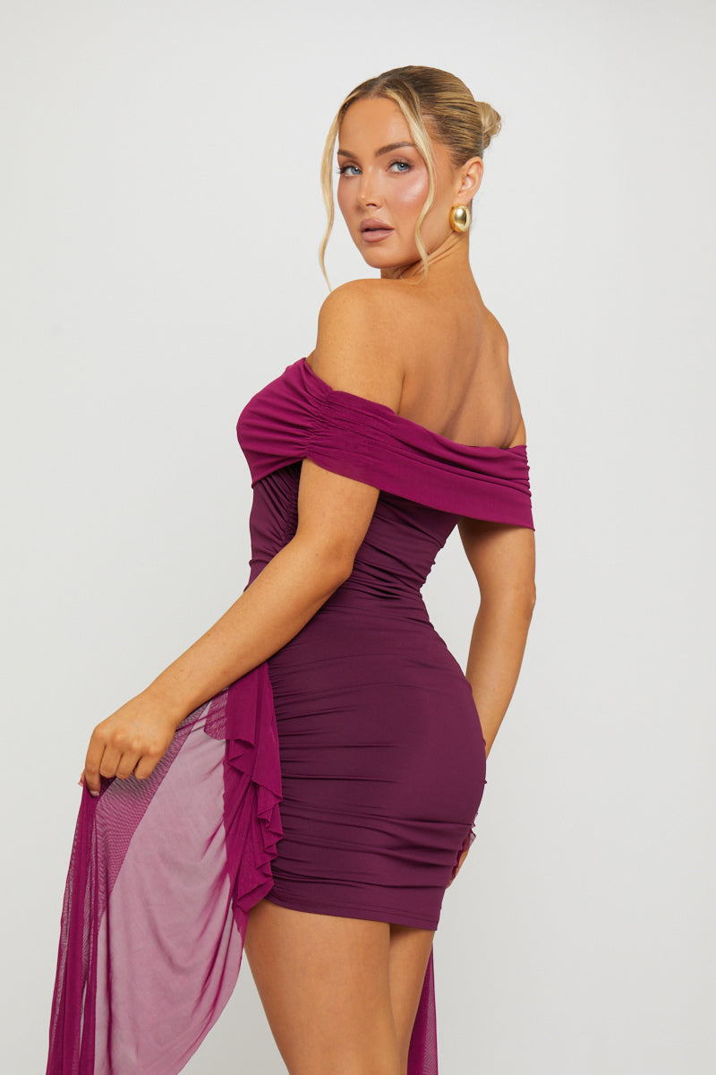 Valantomode | Chic Purple Off-Shoulder Ruched Mini Dress for Any Occasion