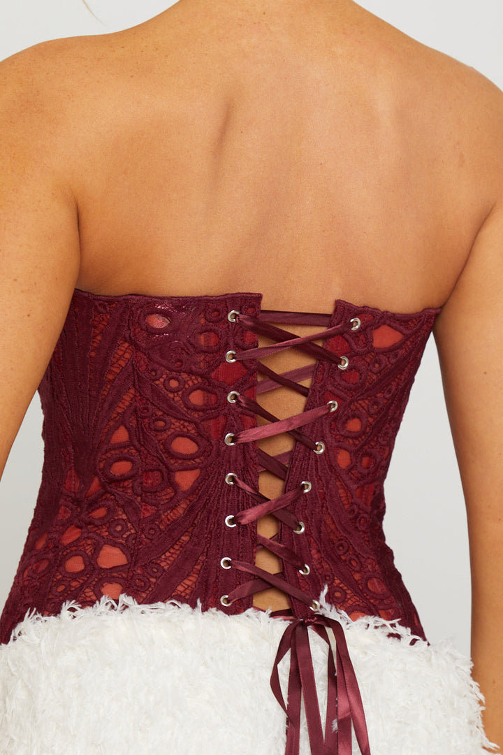 Valantomode | Elegant Strapless Wine Corset Top for Chic Style