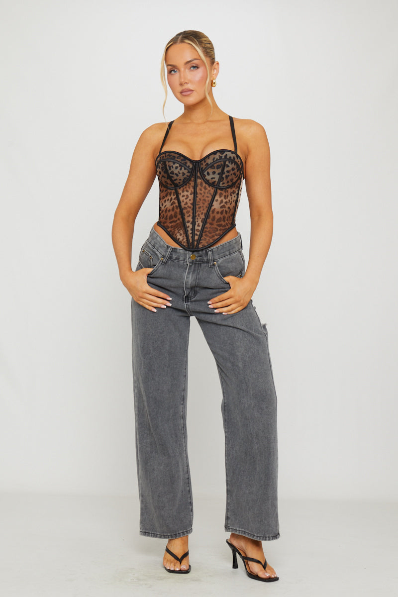 Valantomode | Chic Leopard Print Dipped Corset Bustier Top