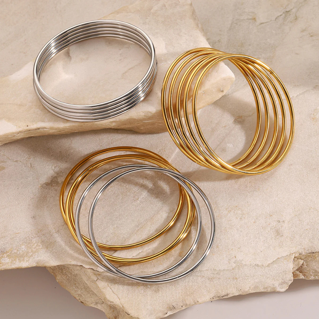 Valantomode | Gold Plated Intertwined Bangle Set for Women