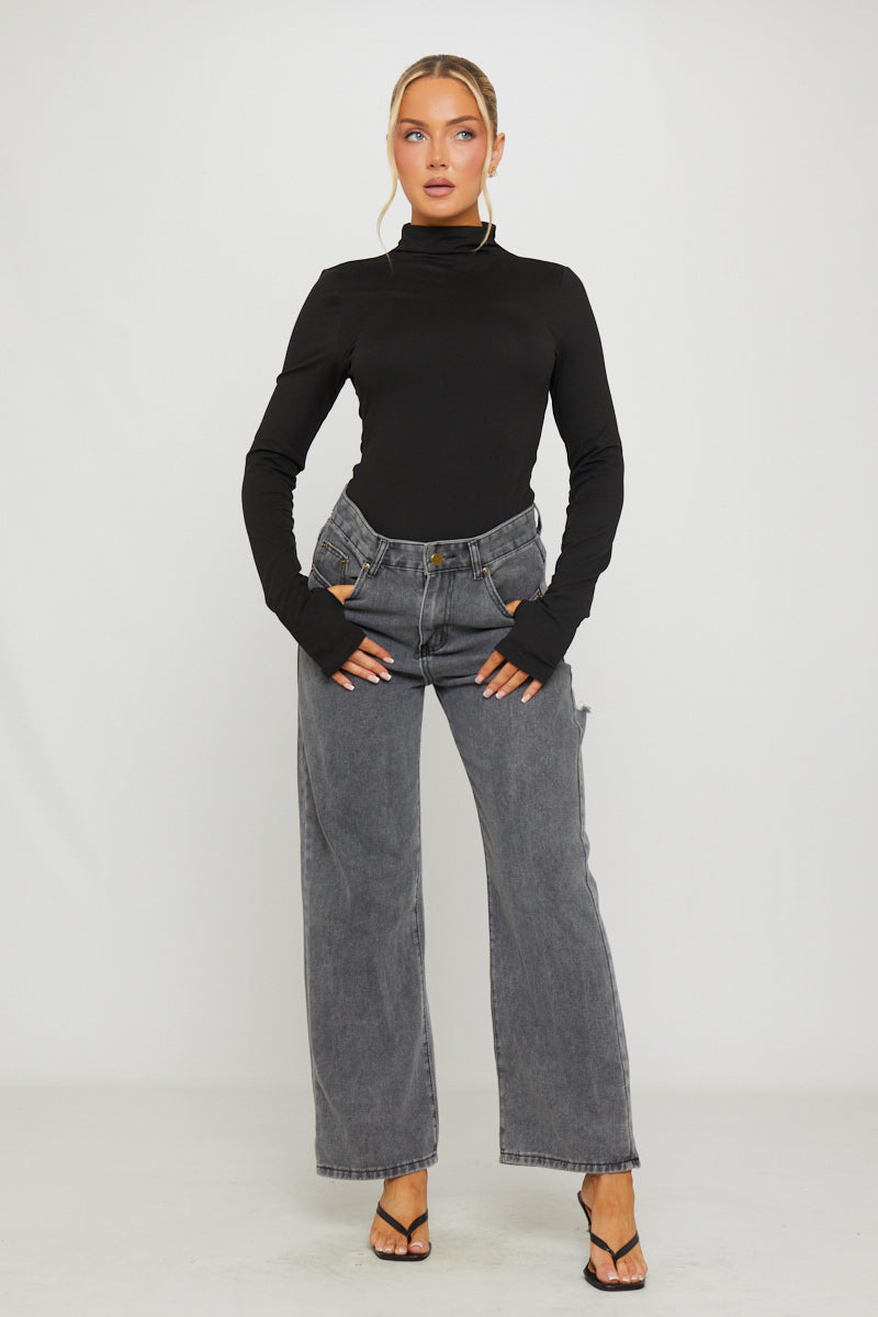 Valantomode | Chic Black High Neck Long Sleeve Top for Effortless Style