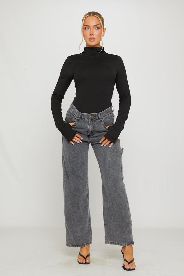 Valantomode | Chic Black High Neck Long Sleeve Top for Effortless Style
