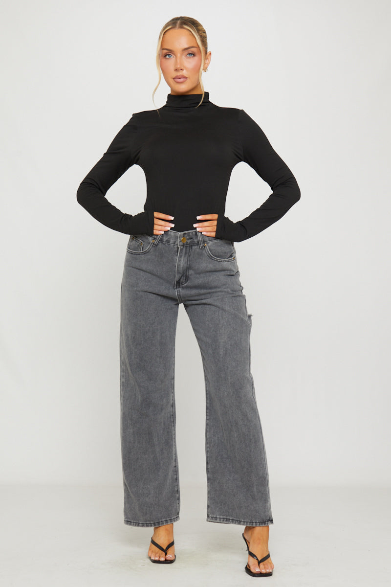 Valantomode | Chic Black High Neck Long Sleeve Top for Effortless Style