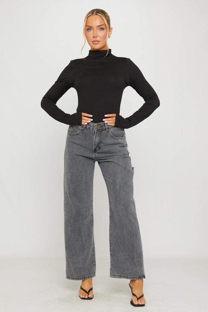 Valantomode | Chic Black High Neck Long Sleeve Top for Effortless Style