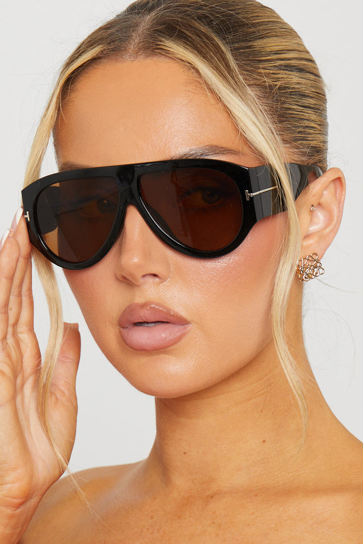 Valantomode | Stylish Black/Brown Pilot Aviator Sunglasses for Men