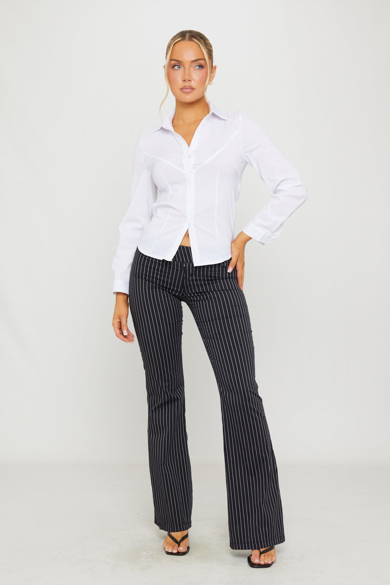 Valantomode | Chic White Long Sleeve Button-Up with Cinched Waist