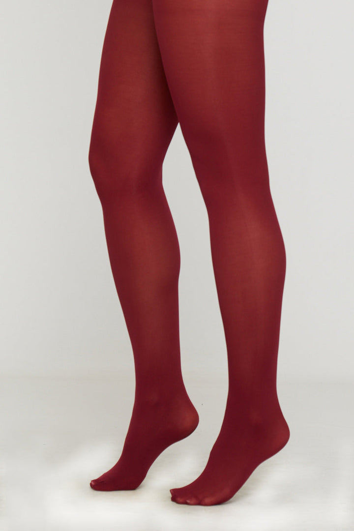 Valantomode | Burgundy High Rise Opaque Tights for Ultimate Comfort