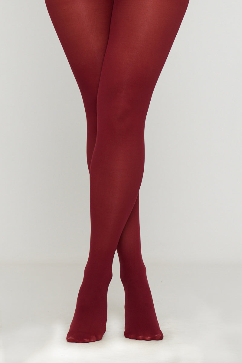 Valantomode | Burgundy High Rise Opaque Tights for Ultimate Comfort