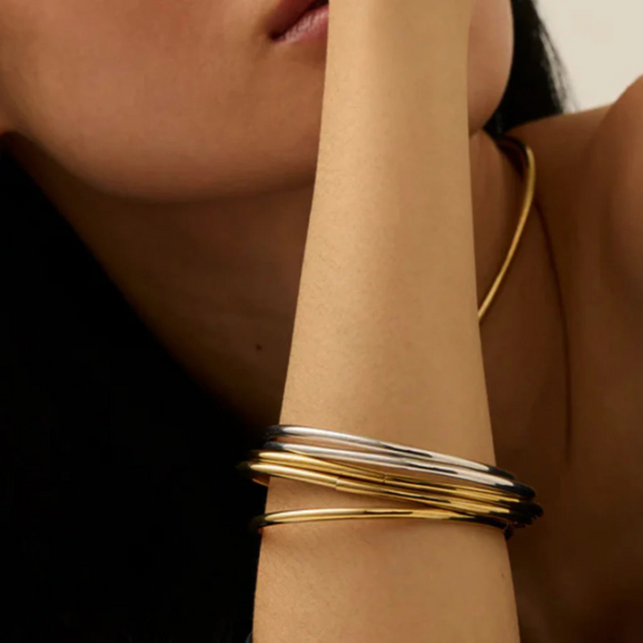 Valantomode | Gold Plated Intertwined Bangle Set for Women