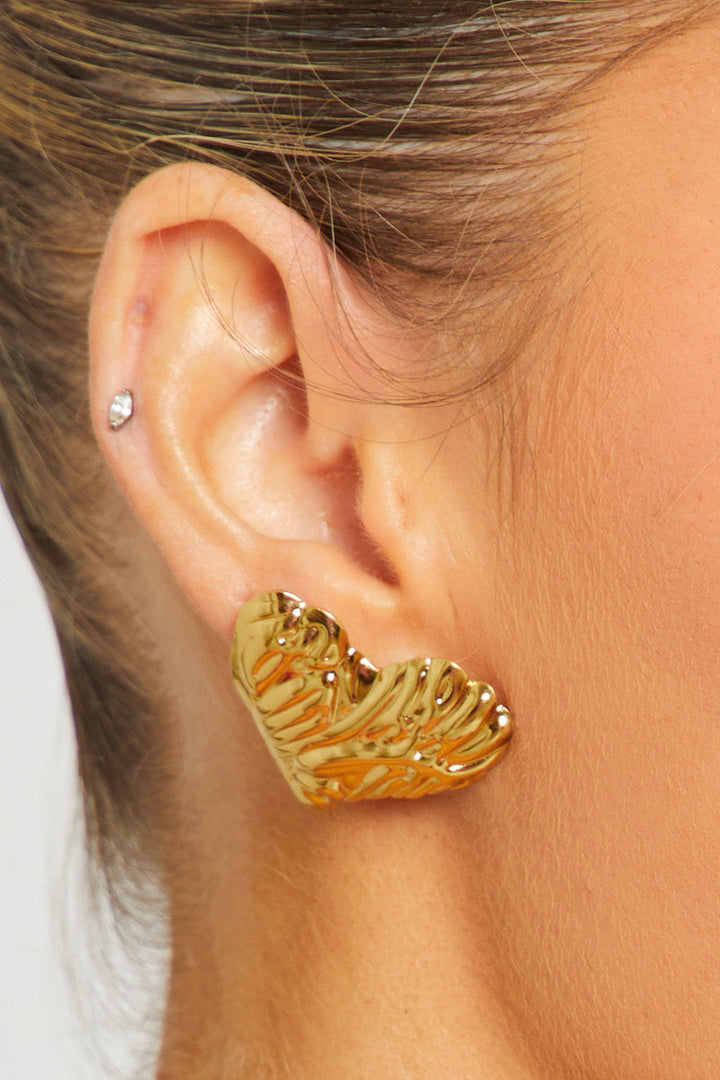 Valantomode | Textured Gold Heart Stud Earrings for Chic Style