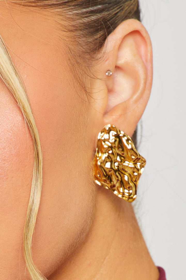 Valantomode | Bold Gold Hammered Stud Earrings for Stunning Style