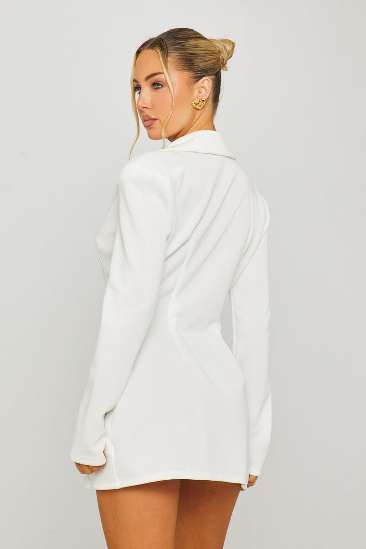 Valantomode | Chic White Double Breasted Blazer Dress for Effortless Style