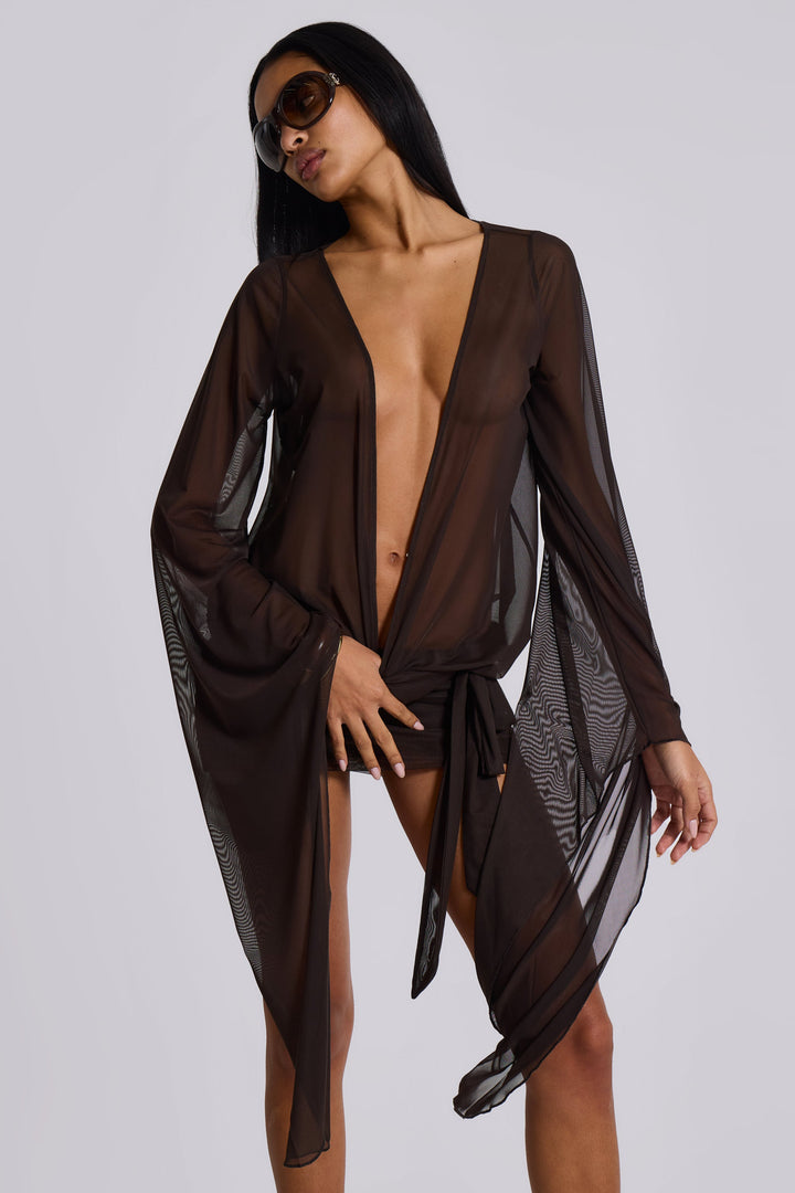 Valantomode | Brown Plunge Mini Dress for Trendy Night Out