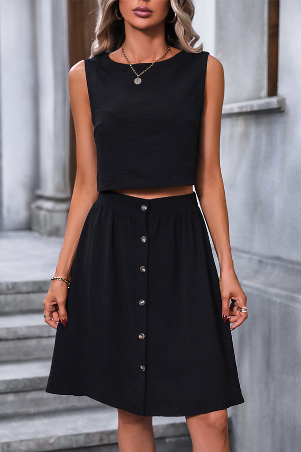 Valantomode | Chic Solid Color Sleeveless Two-Piece Dress Set