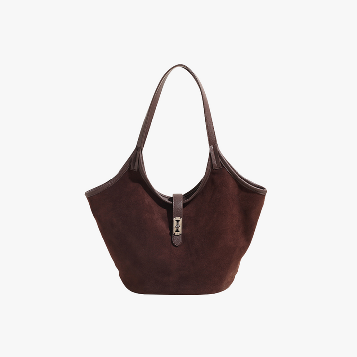 Valantomode | Velvet Nexus Cube – Compact Faux Suede Business Tote with Turn-Lock & Soft-Touch Handles