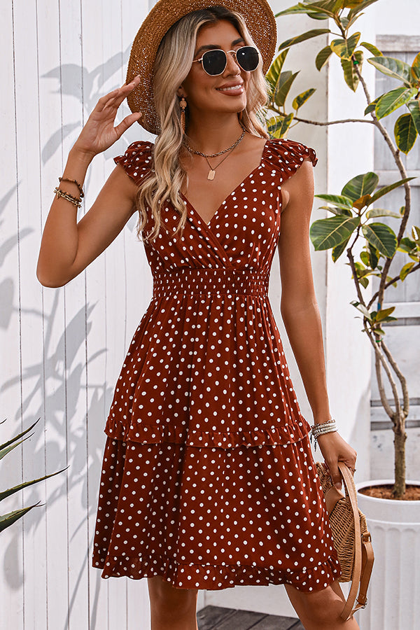 Valantomode | Chic Dotted Mini Dress with Smocked Waist Design