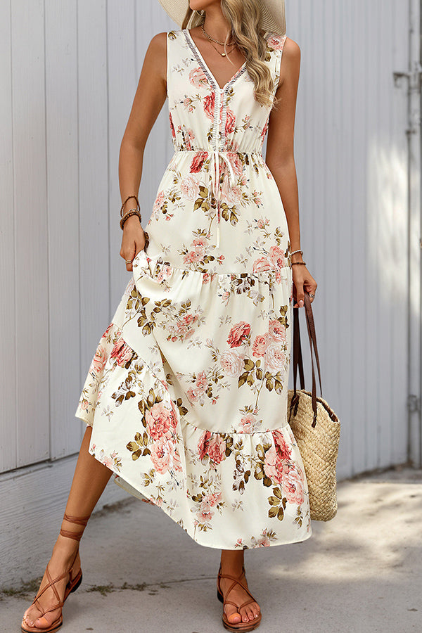 Valantomode | Chic High Waist Floral Maxi Dress for Effortless Style