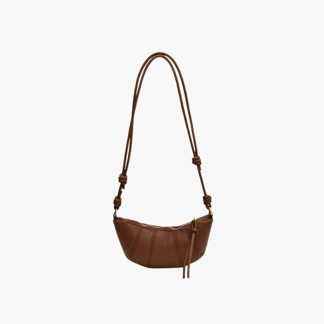Valantomode | Aura Crescent Crossbody – Premium Vegan Leather Curved Shoulder Bag with Gold-Tone Accents