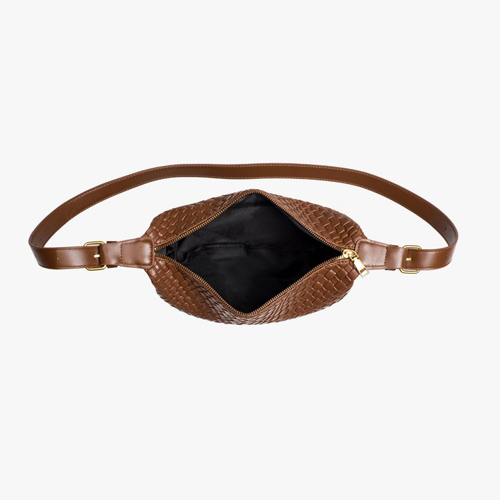 Valantomode | The Tesla Interlace Garrison – Women's Premium Braided Vegan Leather Half-Moon Handbag