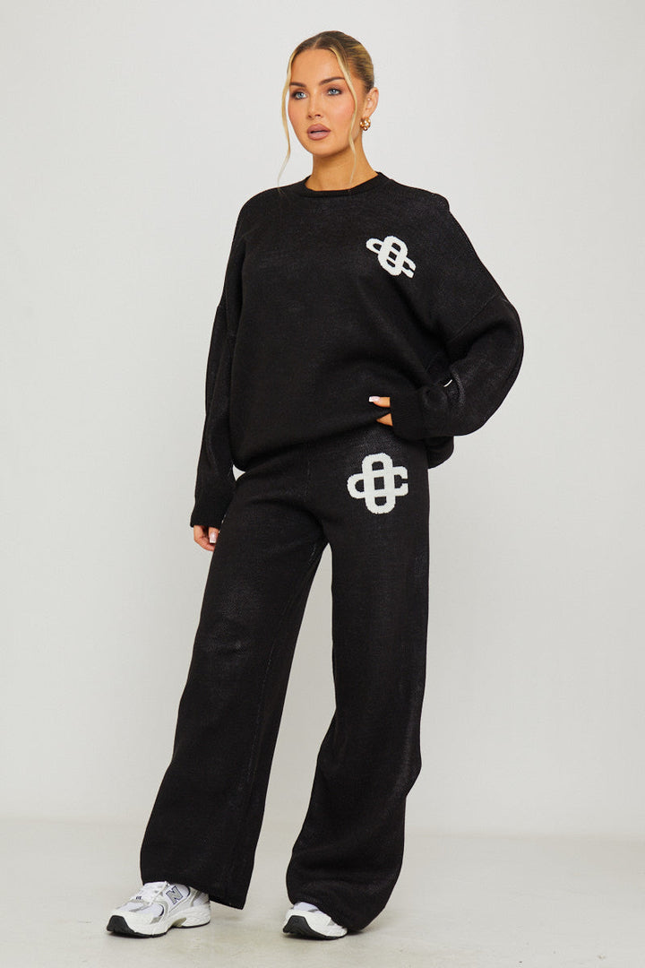 Valantomode | Cozy Black Knit Oversized Sweater & Joggers Set