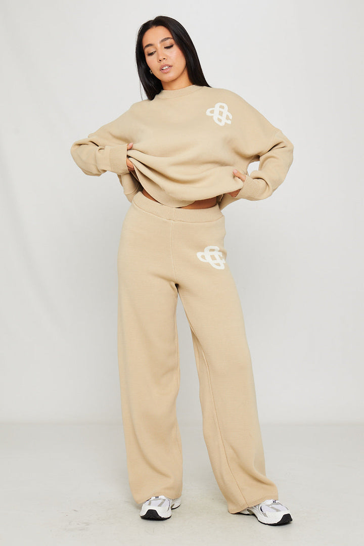 Valantomode | Cozy Stone Knit Oversized Sweater & Joggers Set