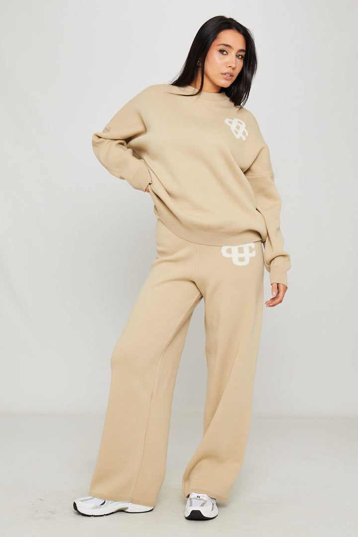 Valantomode | Cozy Stone Knit Oversized Sweater & Joggers Set