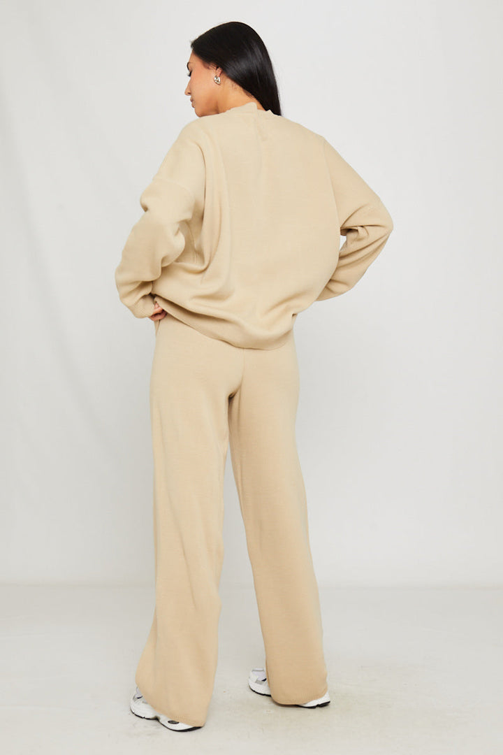 Valantomode | Cozy Stone Knit Oversized Sweater & Joggers Set
