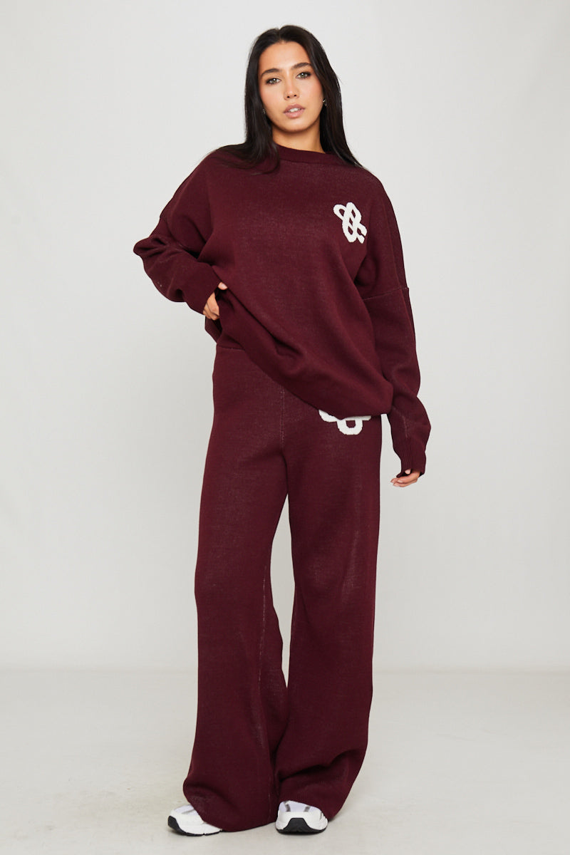 Valantomode | Cozy Wine Knit Sweater & Joggers Set with Swirl Design