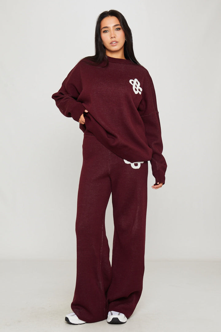 Valantomode | Cozy Wine Knit Sweater & Joggers Set with Swirl Design