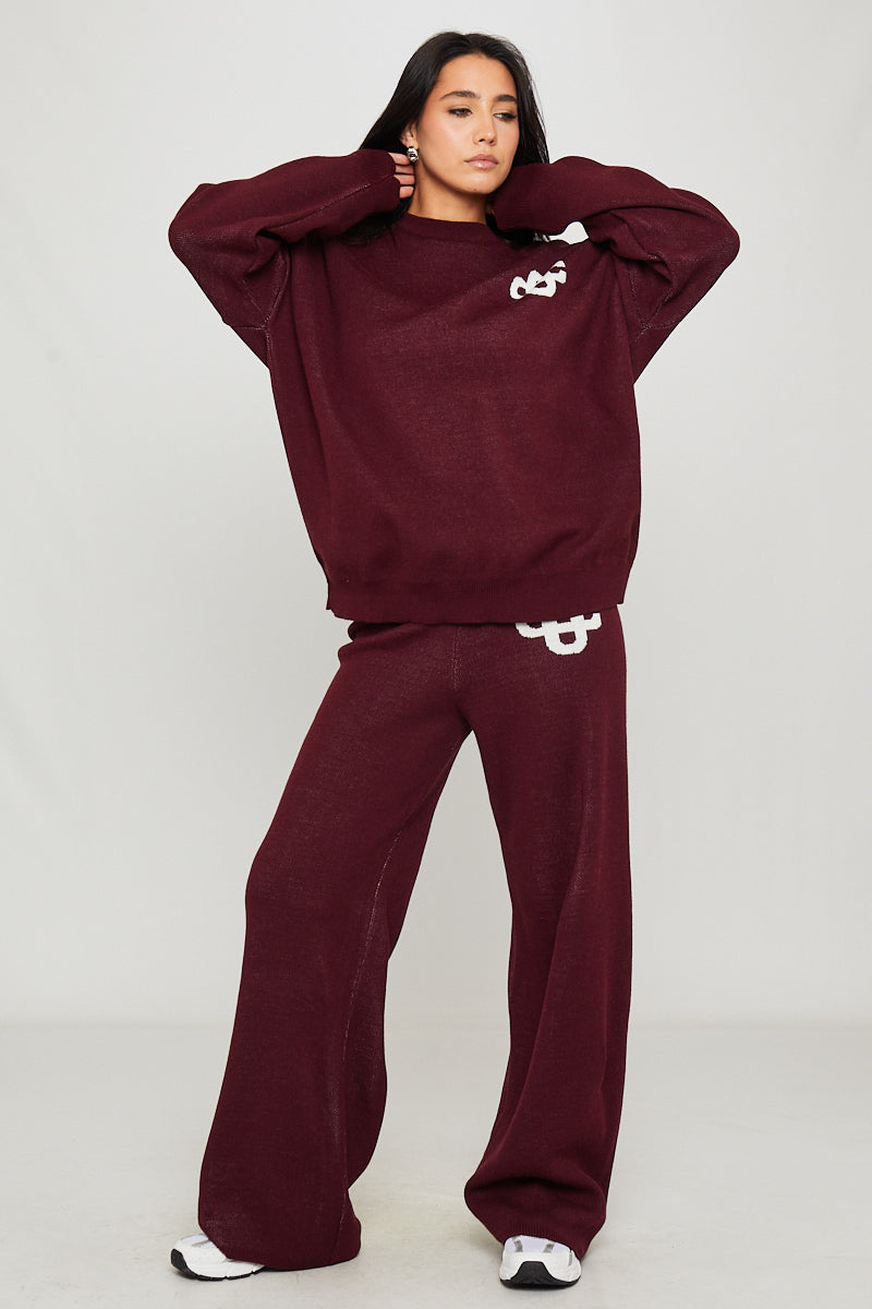 Valantomode | Cozy Wine Knit Sweater & Joggers Set with Swirl Design