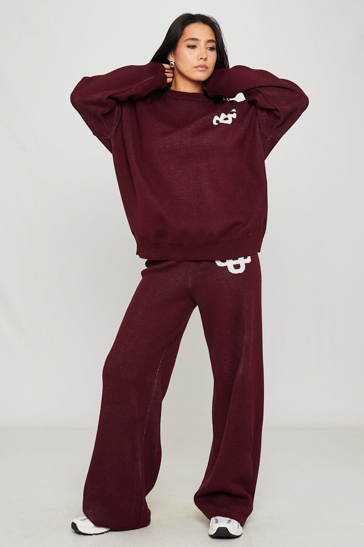 Valantomode | Cozy Wine Knit Sweater & Joggers Set with Swirl Design