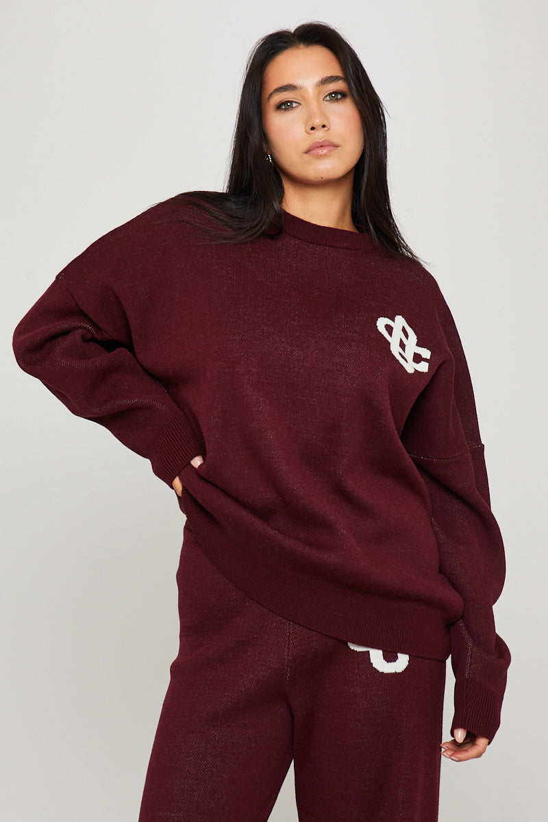 Valantomode | Cozy Wine Knit Sweater & Joggers Set with Swirl Design
