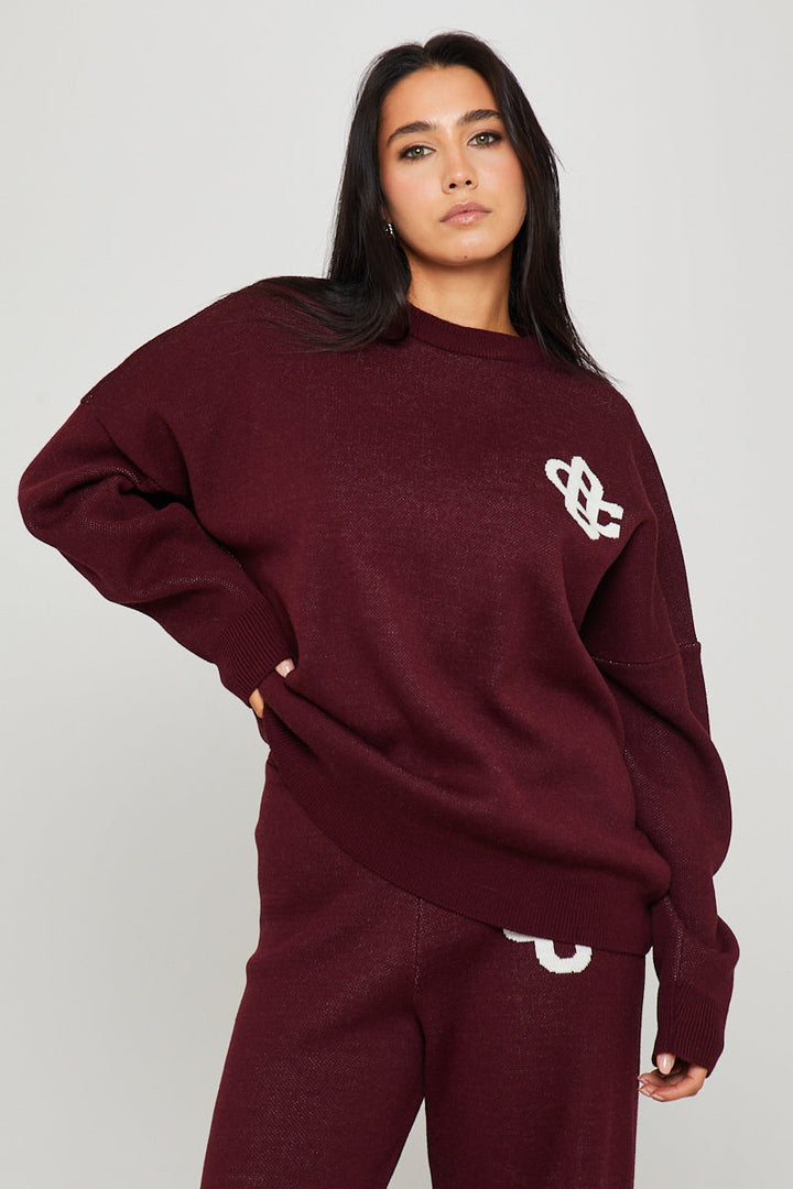 Valantomode | Cozy Wine Knit Sweater & Joggers Set with Swirl Design