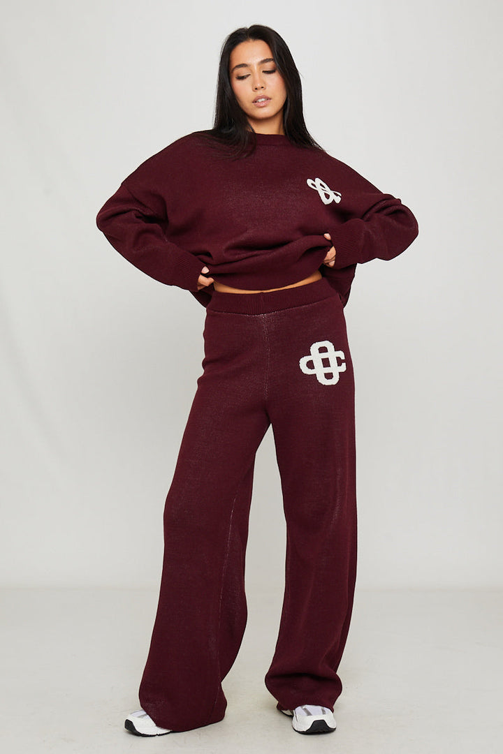 Valantomode | Cozy Wine Knit Sweater & Joggers Set with Swirl Design