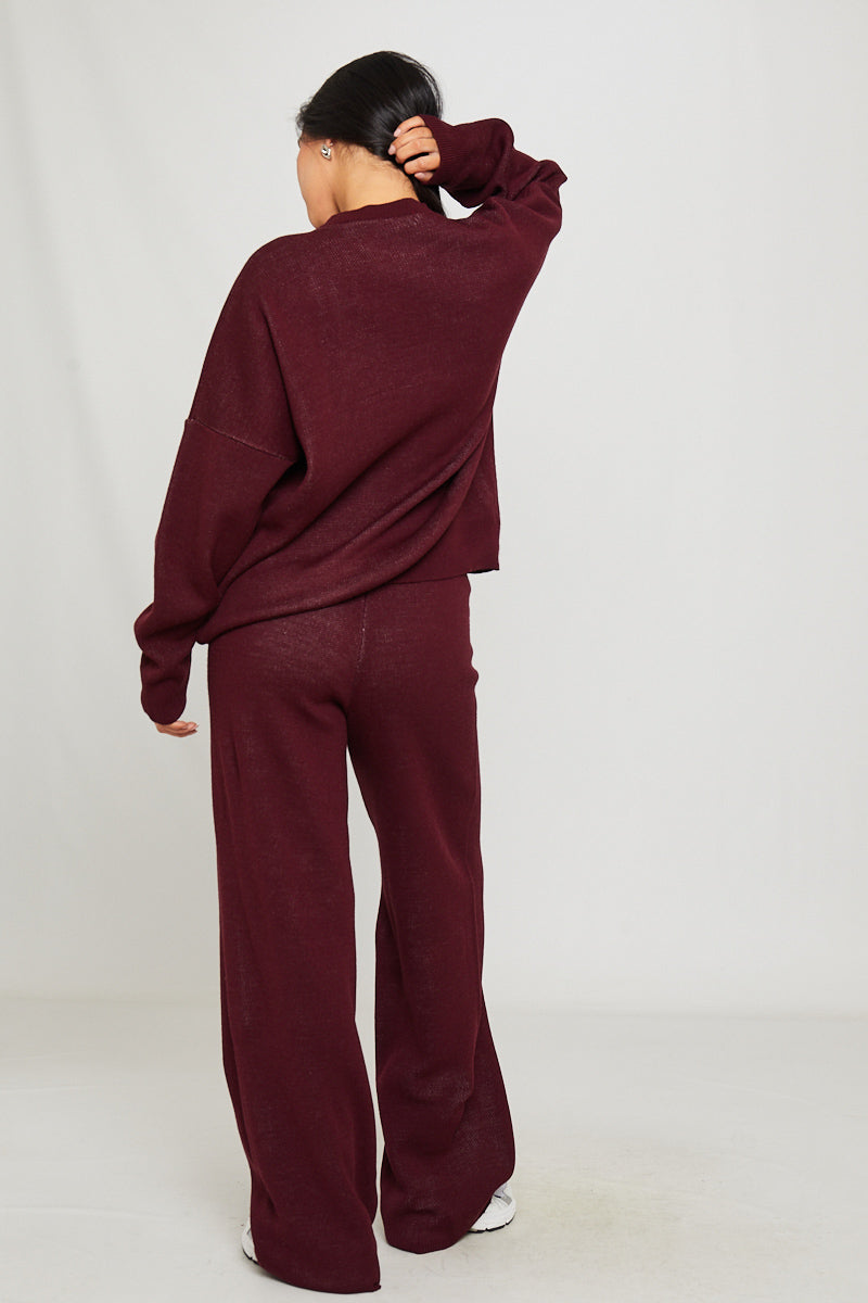 Valantomode | Cozy Wine Knit Sweater & Joggers Set with Swirl Design