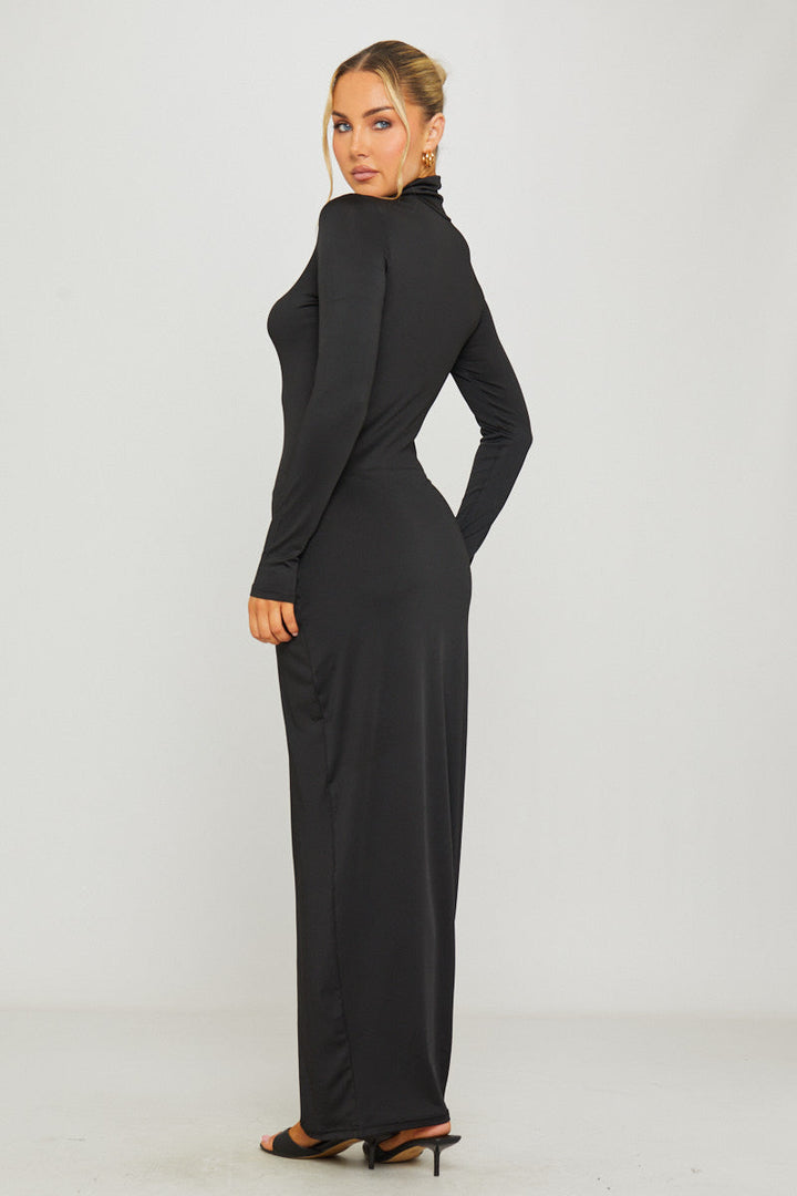 Valantomode | Chic Black Turtleneck Bodycon Maxi Dress for Elegance