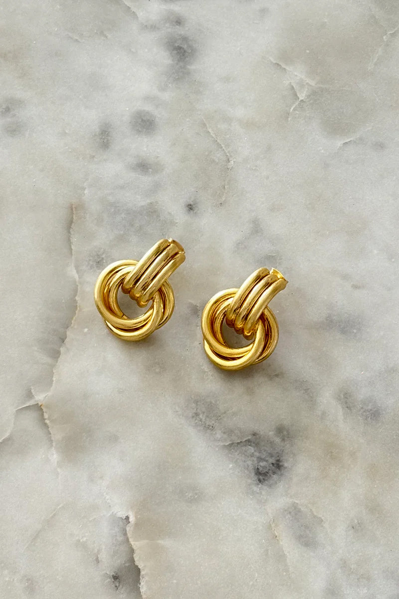 Valantomode | Elegant Gold Double Knot Earrings for Timeless Style
