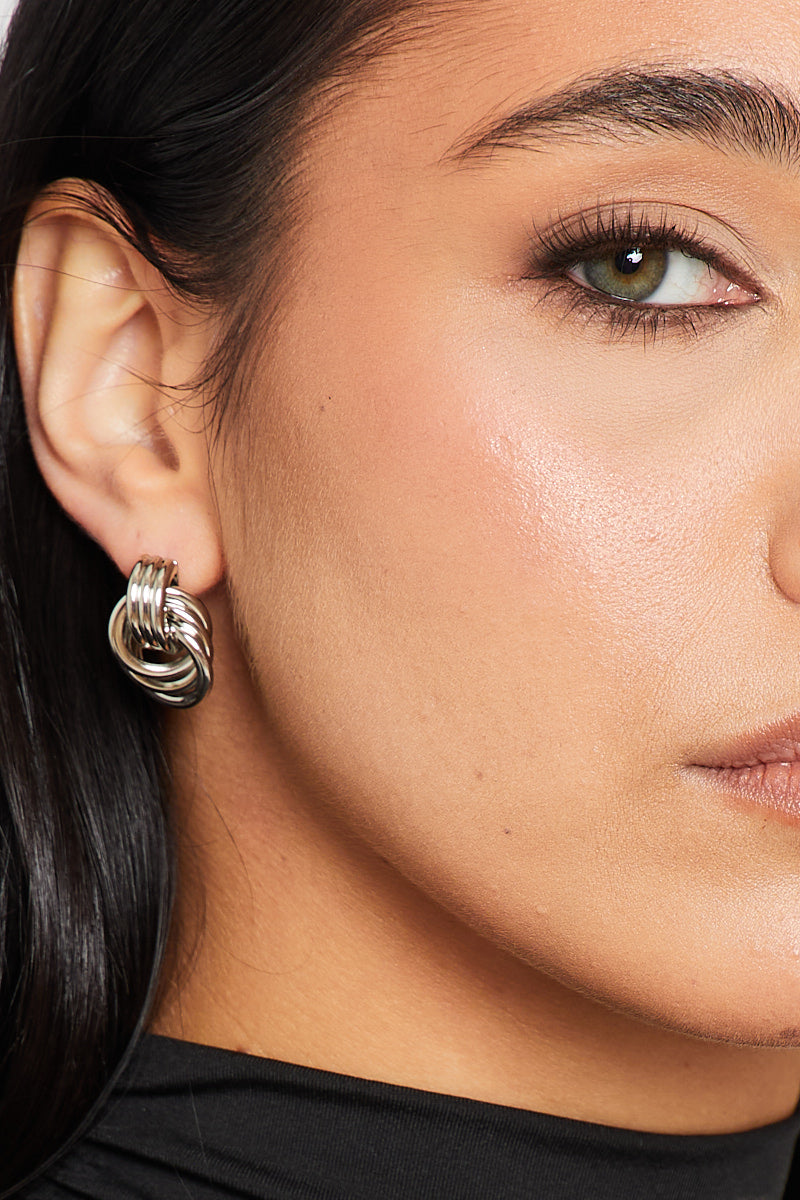 Valantomode | Elegant Silver Double Knot Earrings for Timeless Style