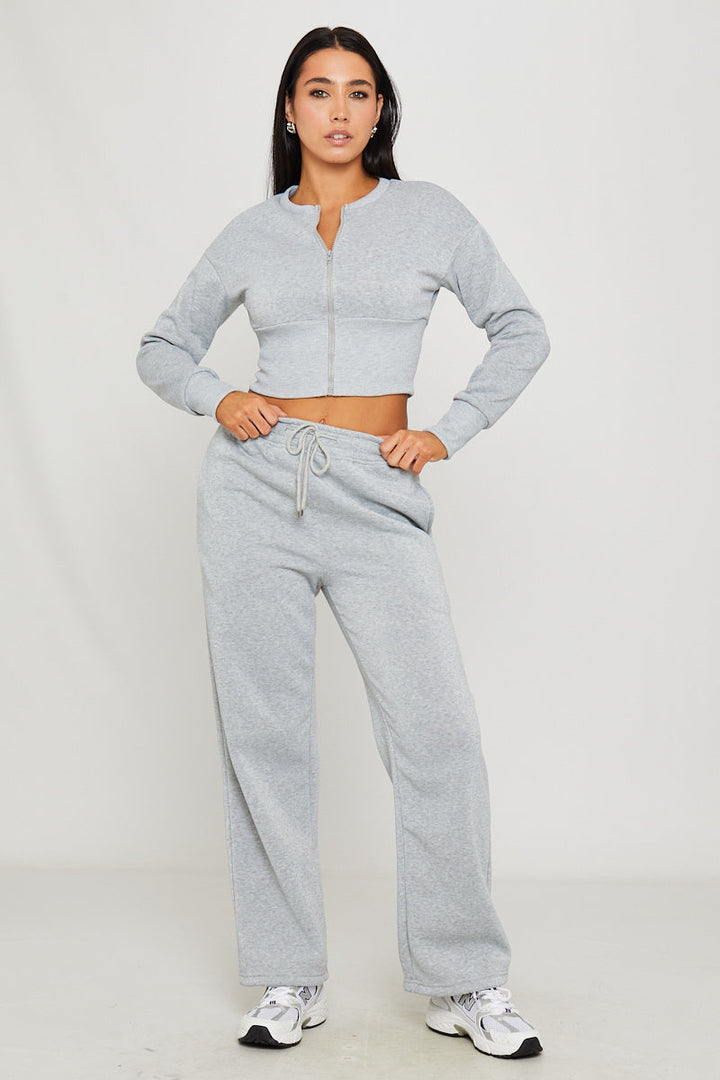 Valantomode | Chic Light Grey Cinched Waist Jacket & Joggers Set