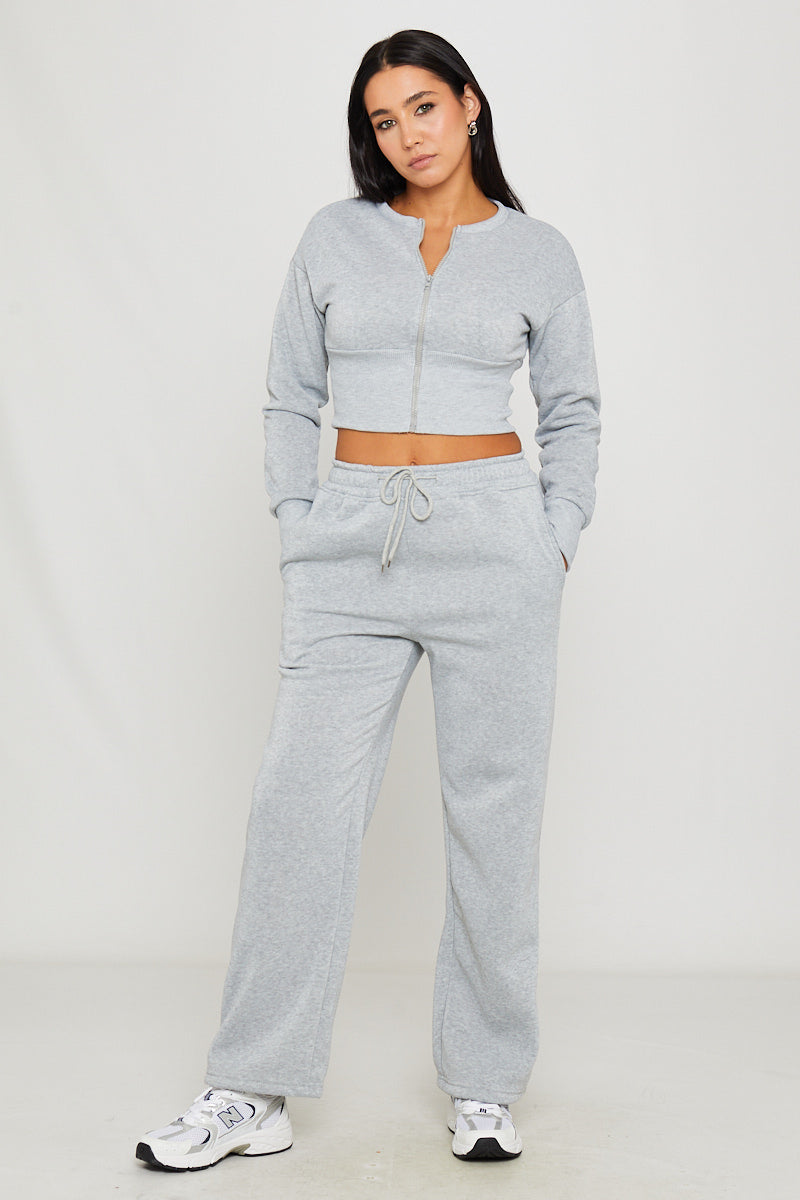 Valantomode | Chic Light Grey Cinched Waist Jacket & Joggers Set